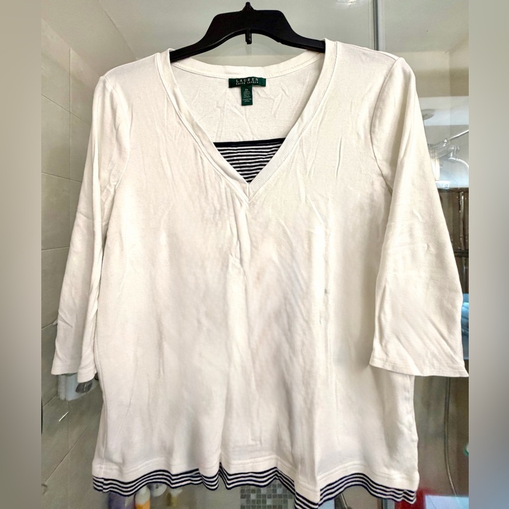 Ralph Lauren Cream V-Neck Long Sleeve Top